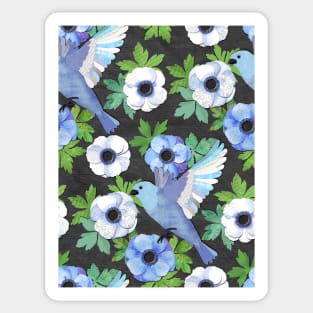 Blue Bird & Anemone Art Print Sticker